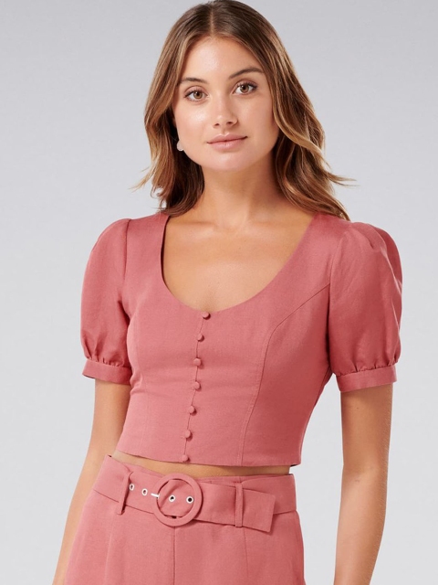 

Forever New Women Pink Solid Fitted Top
