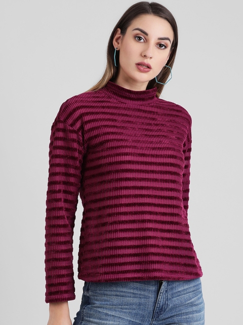 

Zink London Women Fuchsia Pink Self Design Sweater