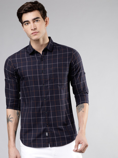 

Ecko Unltd Men Navy Blue & White Slim Fit Checked Casual Shirt