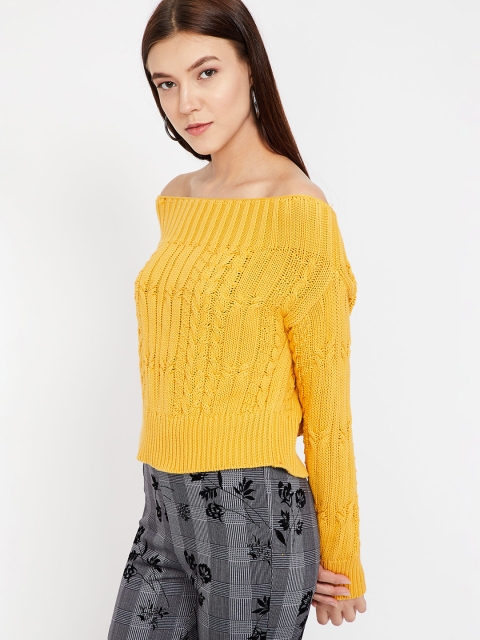 

Ginger by Lifestyle Women Yellow Self Design Sweater