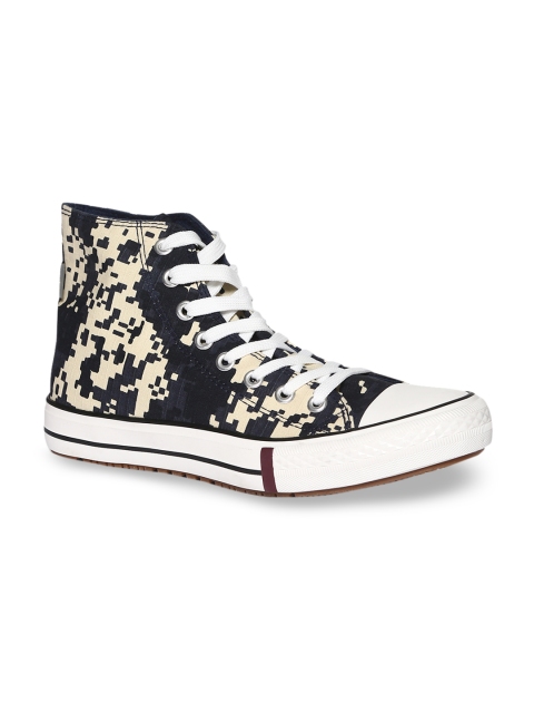 

Flying Machine Men Navy Blue Printed Synthetic Leather Mid-Top Sneakers