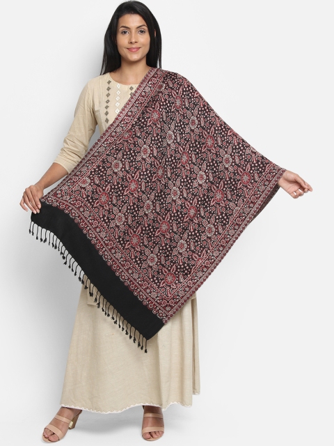 Anekaant Women Red & Black Woven Design Viscose Floral Shawl, Multi