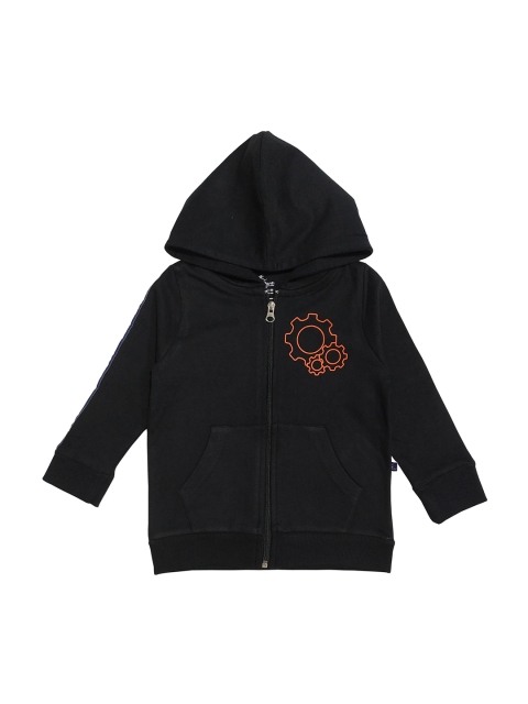 

KiddoPanti Boys Black & Orange Printed Hooded Sweatshirt
