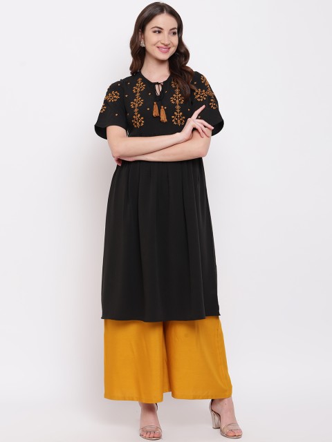 

Napra Women Black & Yellow Woven Design A-Line Kurta
