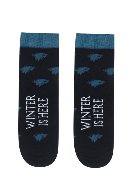 

Soxytoes Unisex Black & Teal Blue Winter Is Here Calf-Length Patterned Socks