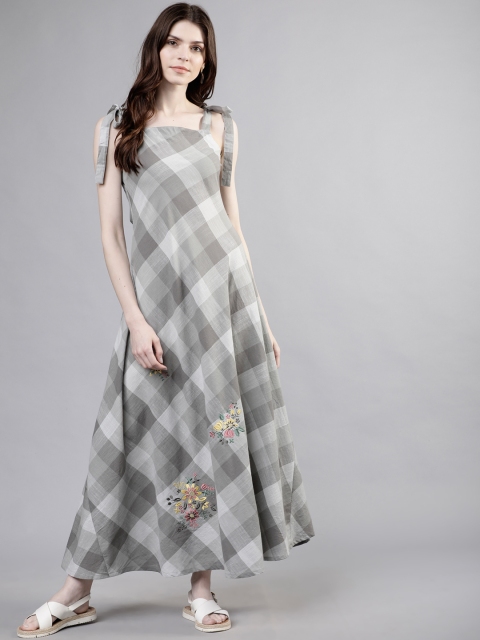 

Vishudh Women Grey Checked Maxi Dress