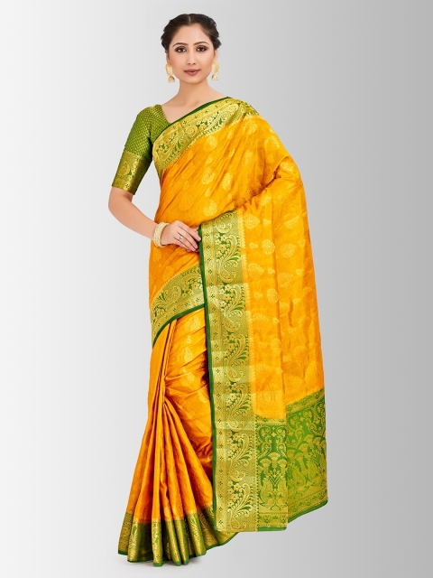 

MIMOSA Mustard Yellow & Green Art Silk Woven Design Kanjeevaram Saree