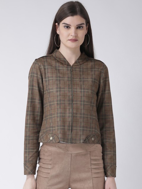

Latin Quarters Women Olive Brown Checked Jacket