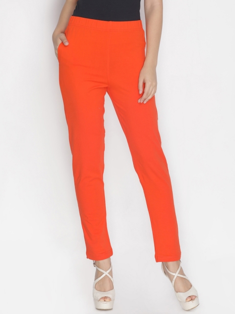 

LYRA Women Orange Straight Fit Solid Cigarette Trousers
