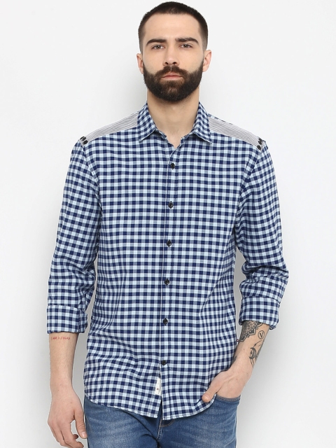 

SWISS MILITARY Men Blue Slim Fit Checked Casual Shirt