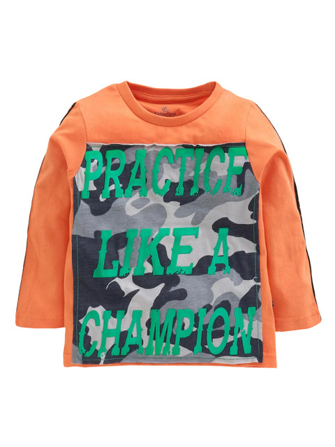 

KiddoPanti Boys Orange Printed Round Neck T-shirt