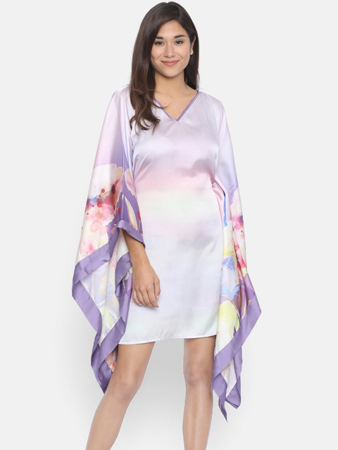 The Kaftan Company Women Lavender & White Floral Printed Kaftan Dress
