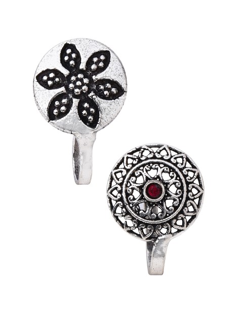 

Rubans Women Set of 2 Oxidised Silver-Plated Nose Pins