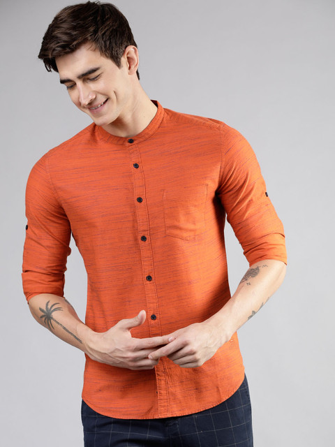 

Ecko Unltd Men Orange & Purple Slim Fit Solid Casual Shirt