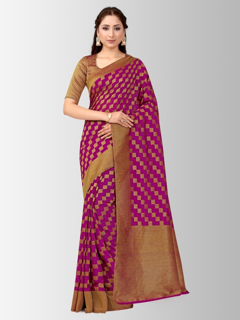 

MIMOSA Purple & Magenta Art Silk Checked Patola Saree