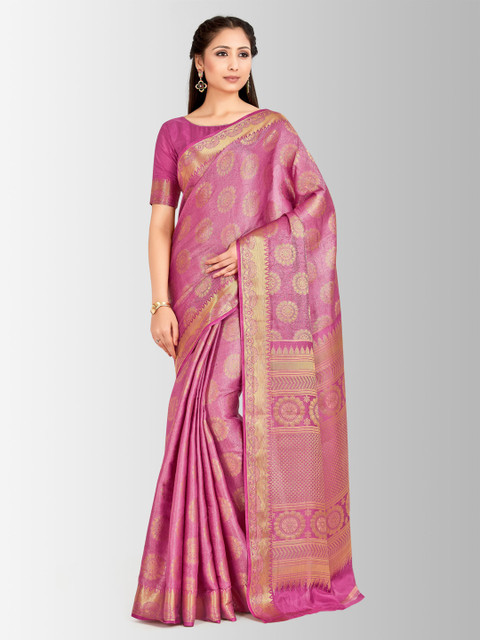 

MIMOSA Pink & Beige Art Silk Woven Design Kanjeevaram Saree