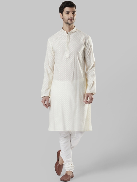 

Ethnix by Raymond Men White Woven Design Straight Kurta