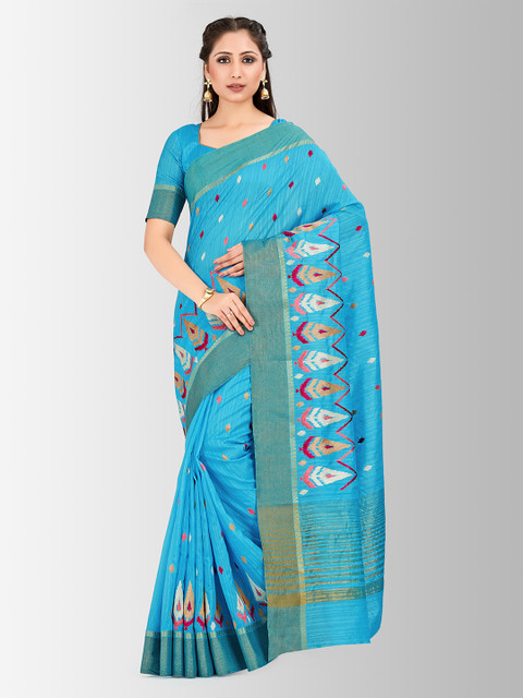

MIMOSA Turquoise Blue Art Silk Embroidered Kanjeevaram Saree