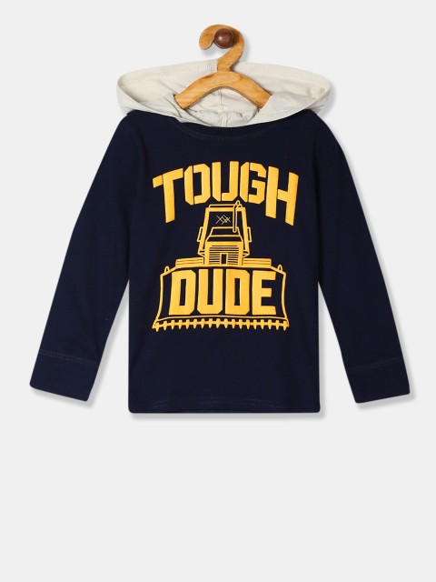 

The Childrens Place Boys Blue Printed Hood Pure Cotton T-shirt