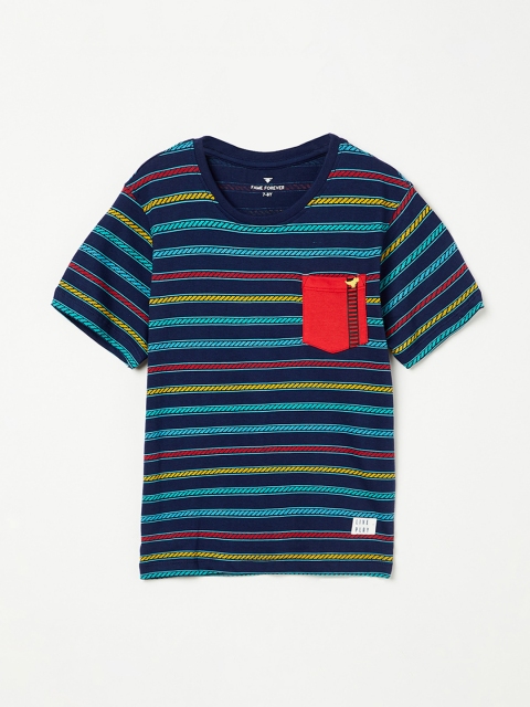 

Fame Forever by Lifestyle Boys Navy Blue & Yellow Striped Round Neck T-shirt