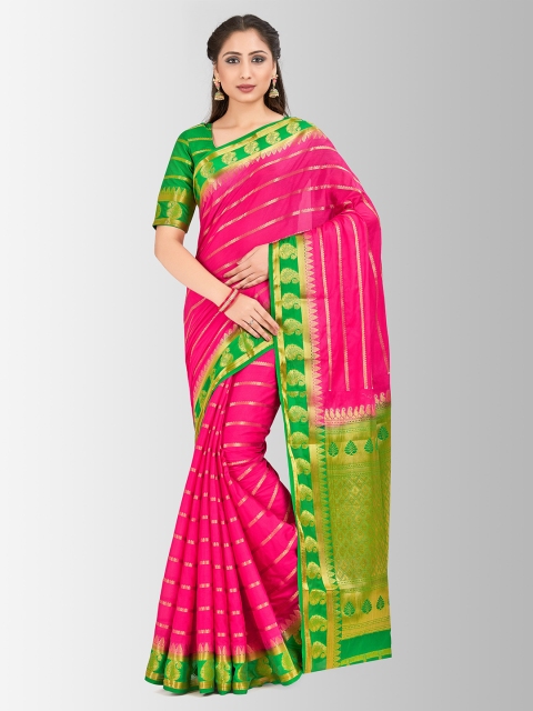 

MIMOSA Pink Poly Crepe Woven Design Mysore Silk Saree