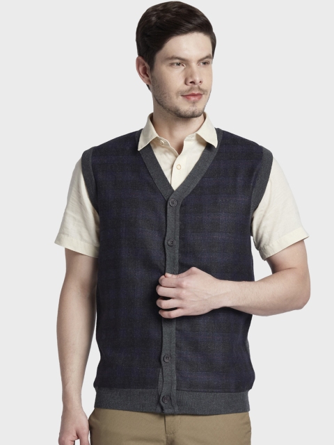 

ColorPlus Men Grey & Blue Checked Sweater