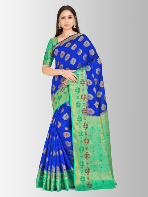 

MIMOSA Blue & Sea Green Art Silk Woven Design Paithani Saree