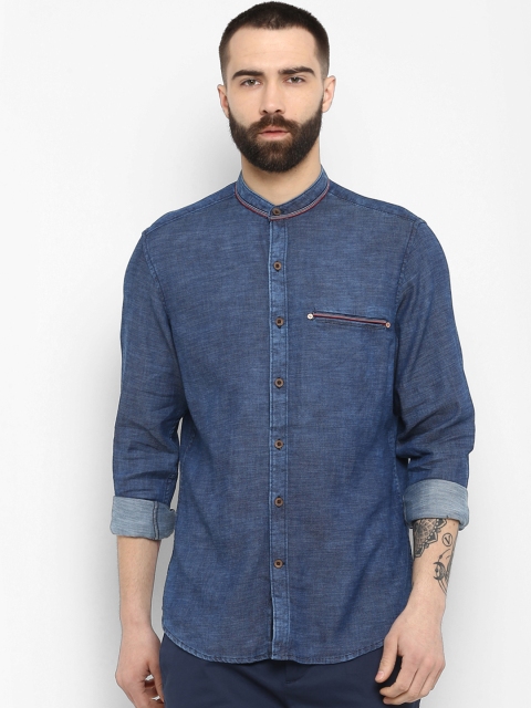 SWISS MILITARY Men Blue Slim Fit Solid Casual Shirt