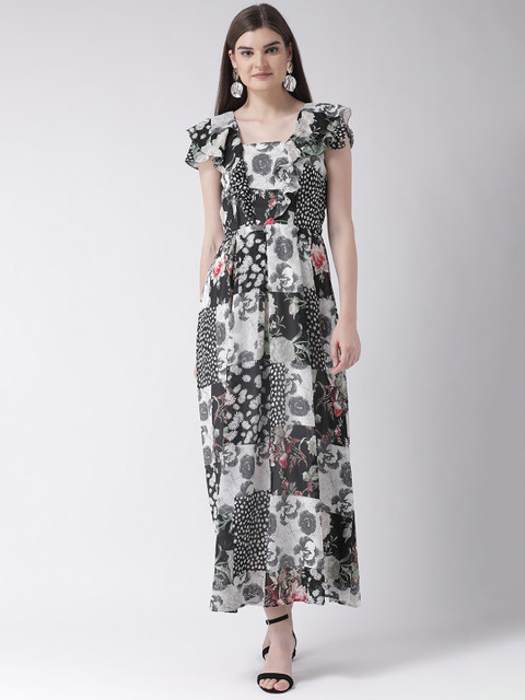 

Latin Quarters Women Black & White Floral Print Maxi Dress