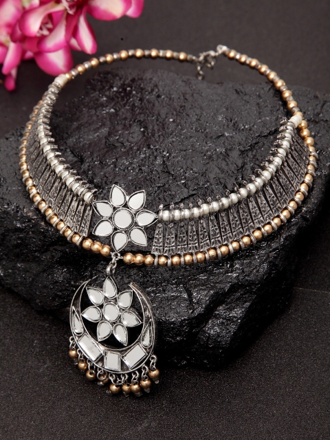 

Moedbuille Gold-Plated Mirror Studded Afghan Tasselled Handcrafted Necklace