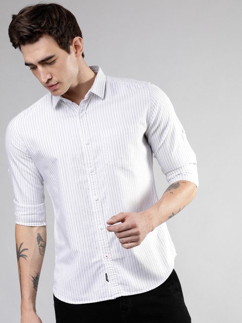 

Ecko Unltd Men Grey & White Slim Fit Striped Casual Shirt