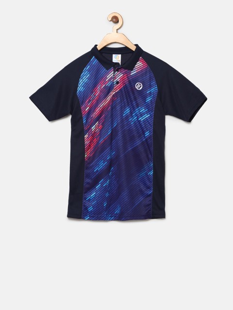 

Instafab Boys Blue Printed Polo Collar T-shirt