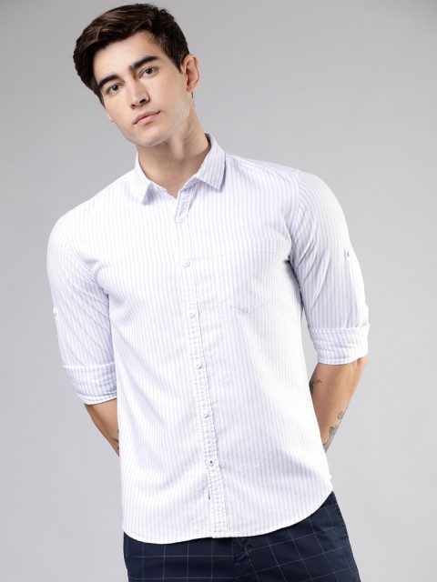 

Ecko Unltd Men Blue & White Slim Fit Striped Casual Shirt