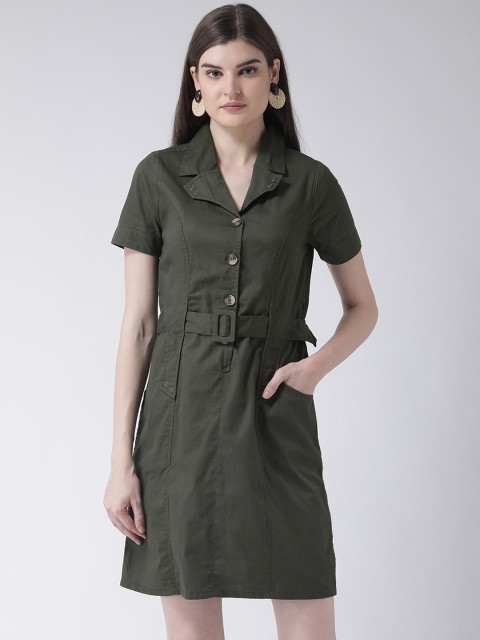 

Latin Quarters Women Olive Green Solid A-Line Dress