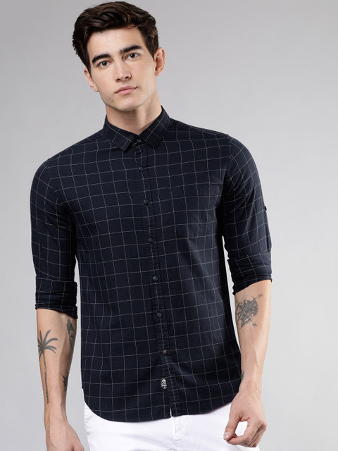 

Ecko Unltd Men Navy Blue & White Slim Fit Checked Casual Shirt
