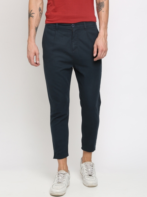 

Breakbounce Men Navy Blue Loose Fit Solid Cigarette Trousers