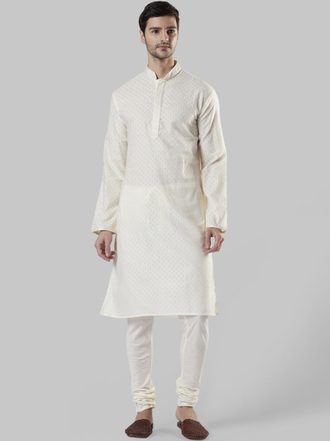 

Ethnix by Raymond Men White Woven Design Straight Kurta