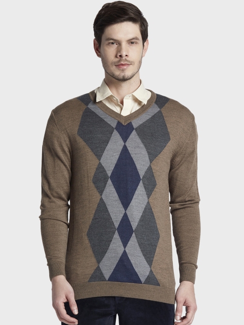 

ColorPlus Men Brown & Grey Printed Sweater