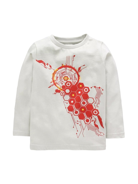 

KiddoPanti Boys Off-White Printed Round Neck T-shirt