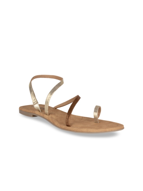 

SOLES Women Muted Gold-Toned & Brown Colourblocked One Toe Flats