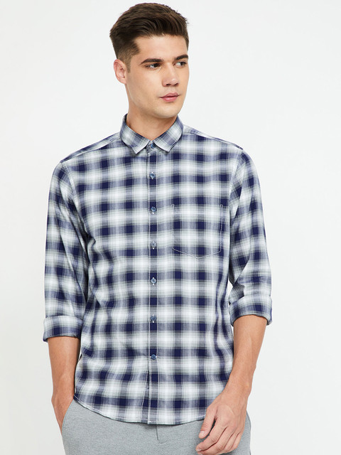 

CODE by Lifestyle Men Navy Blue & White Slim Fit Checked Casual Shirt