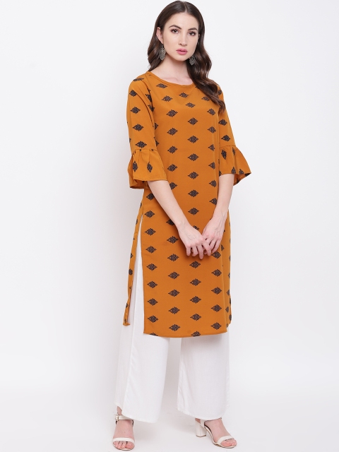 

Napra Women Mustard Yellow & Black Printed Straight Kurta