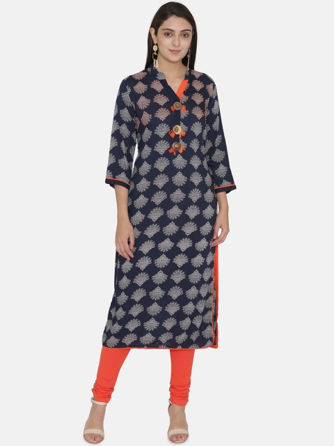 

Kifahari Women Navy Blue Quirky Printed Slim-Fit Kurta