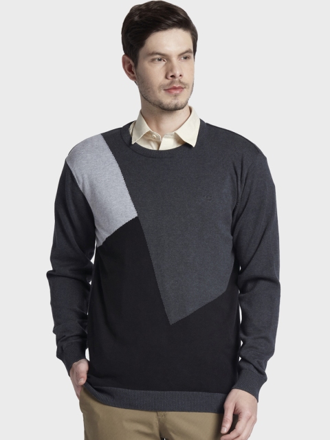 

ColorPlus Men Grey & Black Colourblocked Sweater
