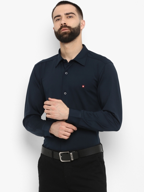 

SWISS MILITARY Men Navy Blue Slim Fit Solid Formal Shirt