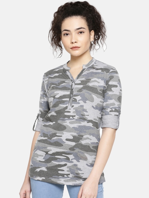 

GOLDSTROMS Women Grey Camouflage Print Top