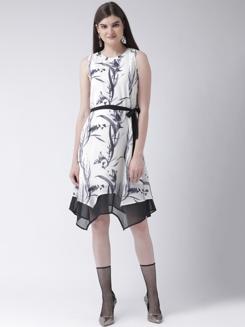 

Latin Quarters Women White & Black Printed Fit and Flare Dress