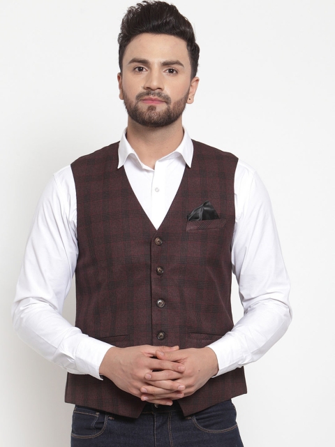 

Neudis Men Maroon & Black Checked Poly Wool Waistcoat