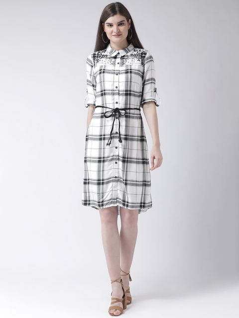 

Latin Quarters Women White & Black Checked A-Line Dress