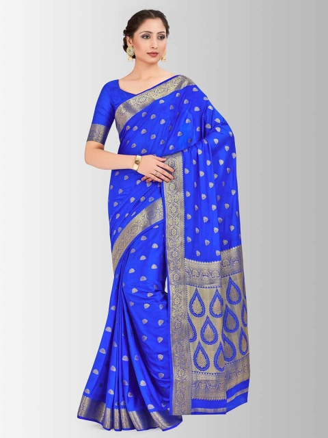 

MIMOSA Blue Poly Crepe Woven Design Mysore Silk Saree